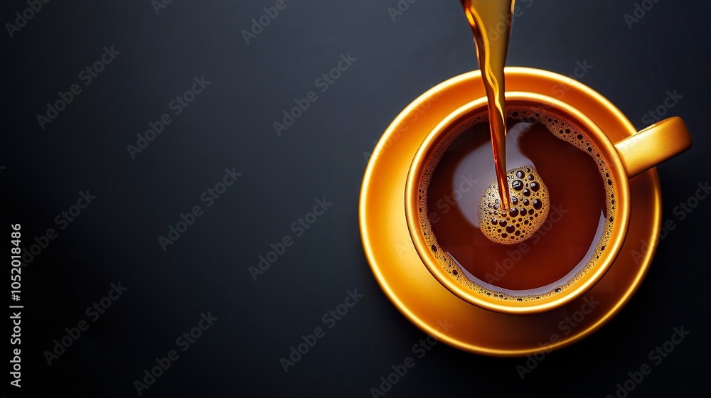 black coffee cup and beans on a brown background black coffee cup and beans on a brown background