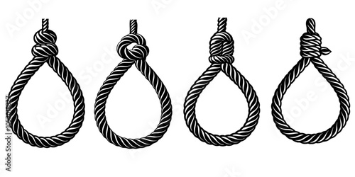 Silhouette Rope hanging loop vector on white background.