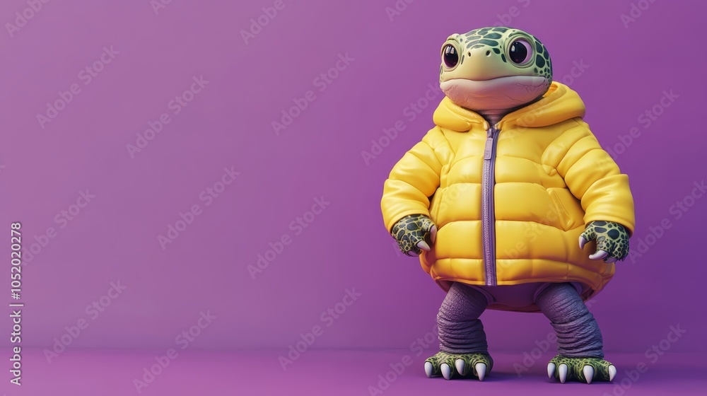 Stylish turtle in yellow jacket and purple pants, a playful blend of fashion animal charm Stylish turtle in yellow jacket and purple pants, a playful blend of fashion animal charm