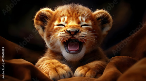 Cute Lion Cub Yawning - Rea...