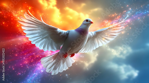 White Dove Flying Through C...