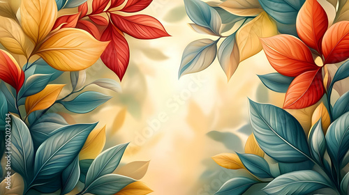 Wallpaper Mural Abstract Floral Background with Yellow, Red, and Blue Leaves Torontodigital.ca