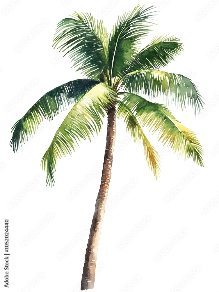 Fototapeta premium Watercolor Tropical Exotic Palm Tree Beach Nature Plant