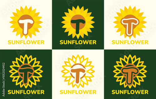 Set of letter T sunflower logo. This logo combines letters and sunflower shapes. Suitable for flower shops, flower farms, flower accessories shops and the like.