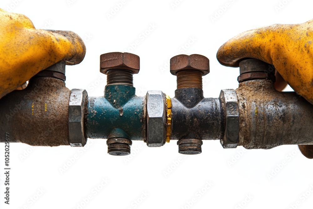 Worker’s hands tightening a pipe fitting with a wrench. Worker’s hands tightening a pipe fitting with a wrench.