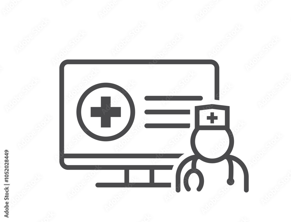 Digital healthcare line icon. Online doctor consultation. Isolated vector image in simple style Digital healthcare line icon. Online doctor consultation. Isolated vector image in simple style