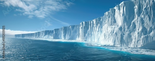 Serene icy landscape with distant mountain peaks. photo