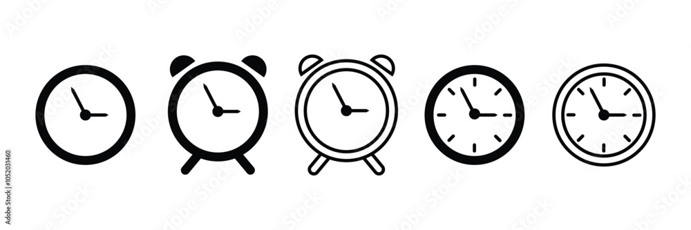 Clock icon set. Time icon vector. watch icon symbol. Wall clock vector icon. Schedule timer sign for UI designs. Clock icon set. Time icon vector. watch icon symbol. Wall clock vector icon. Schedule timer sign for UI designs.