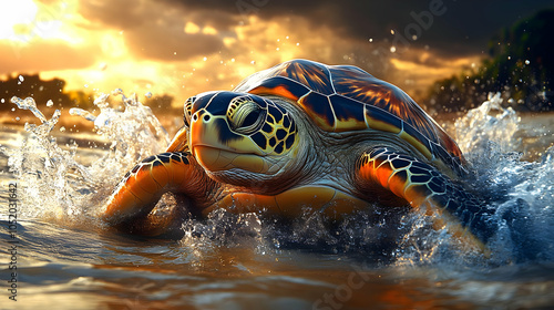 Sea Turtle Emerging from Wa...