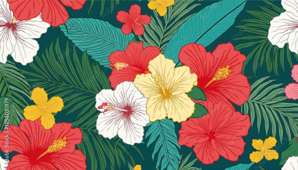 beautiful tropical floral seamless pattern with hand drawn hibiscus flowers ready floral print design beautiful tropical floral seamless pattern with hand drawn hibiscus flowers ready floral print design
