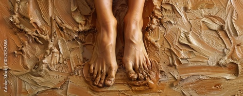 Feet immersed in soft soothing mud textures.