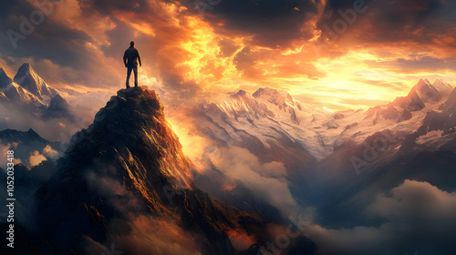 Man Standing on Mountain Pe...