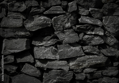 Black rough stone wall texture for background or wallpaper..