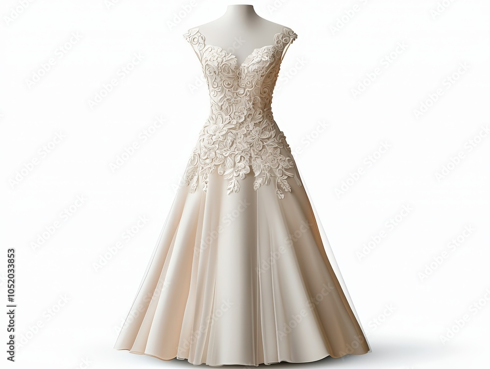 Elegant bridal dress with intricate lace detailing, perfect for weddings and special occasions, showcasing a timeless design. Elegant bridal dress with intricate lace detailing, perfect for weddings and special occasions, showcasing a timeless design.