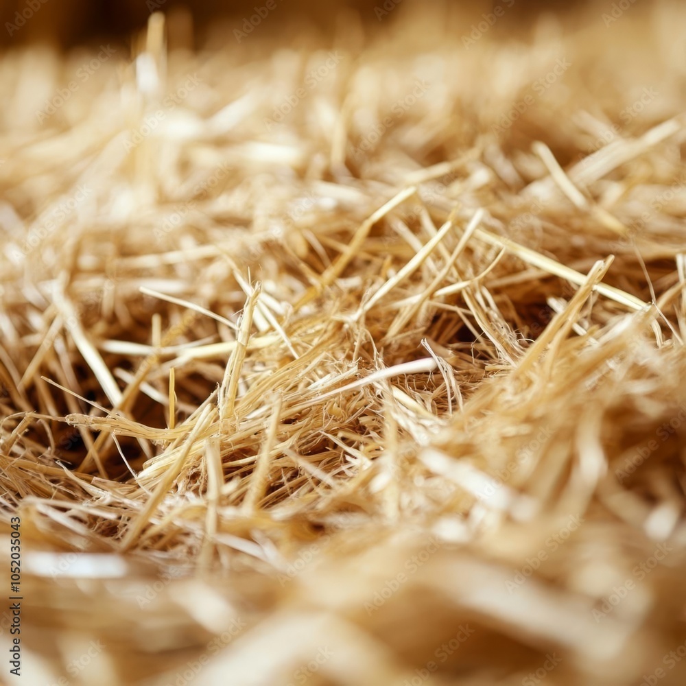 Organic straw in a farm storage shed, detailed texture, rural simplicity Organic straw in a farm storage shed, detailed texture, rural simplicity
