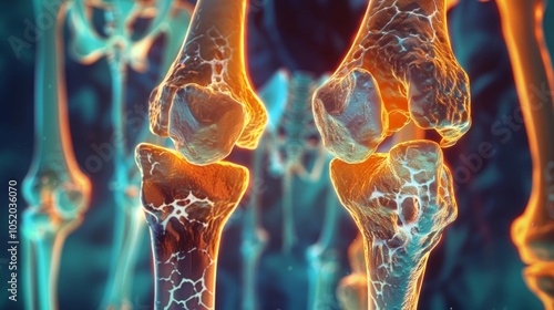 Hyperparathyroidism Impact on Bone Density, visual depiction of bone weakening, highlighting effects on wrist and femur structures, illustrating health implications and risks