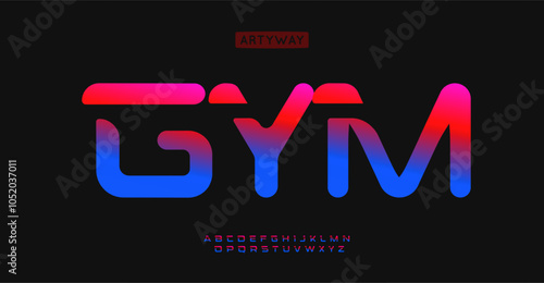 Sporty cutout alphabet, energetic athletic letters, rounded edges vibrant neon gradient font for for fitness branding, sportswear, gym logos, modern workout gear. Vector typeset