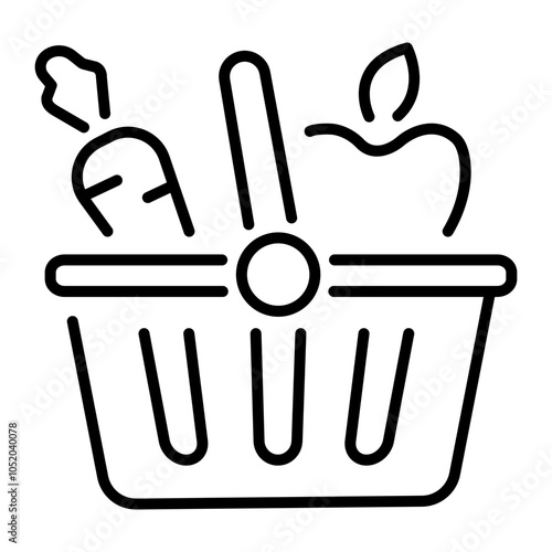 Linear icon of a shopping basket filled with healthy food