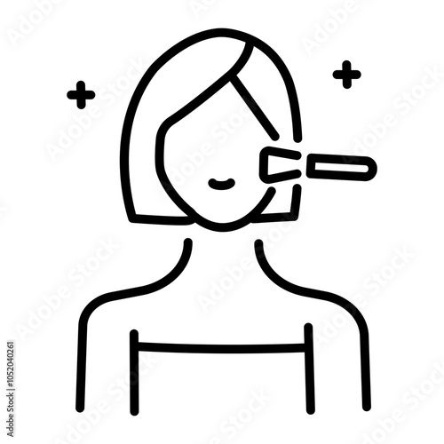 A woman applying makeup to her face, line style icon 