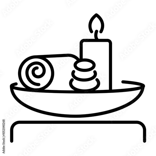 Spa therapy products in a plate, line style icon 