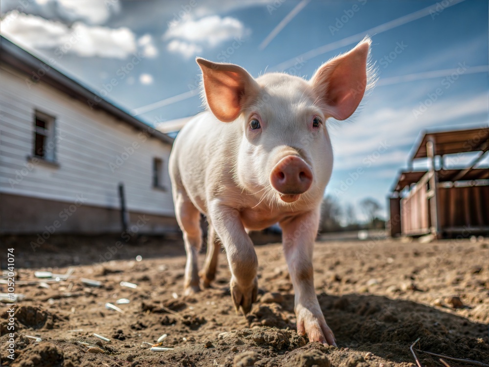 Pig Walking in a Field Pig Walking in a Field