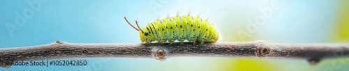 Caterpillar inching along a branch, isolated to highlight its movement photo