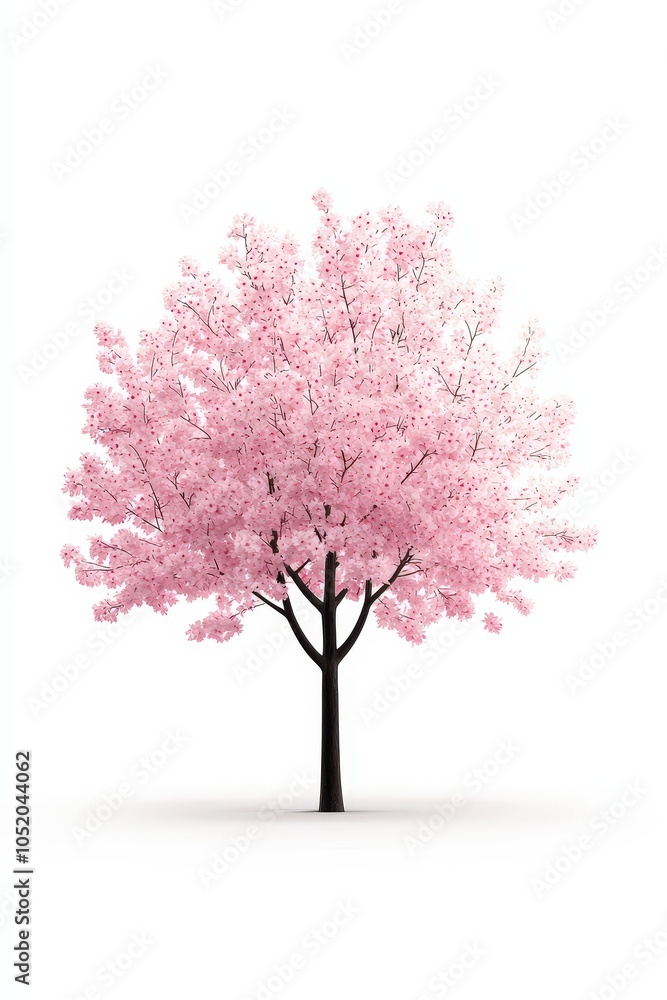 Cherry blossom tree, isolated to highlight the delicate flowers