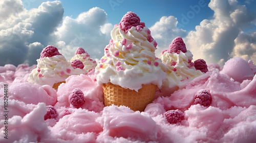 Pink Ice Cream with Whipped...