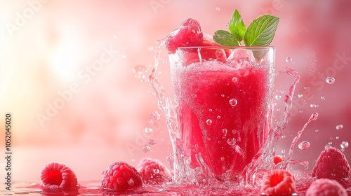 fresh raspberry smoothie in glass. healthy eating. summer drink concept.