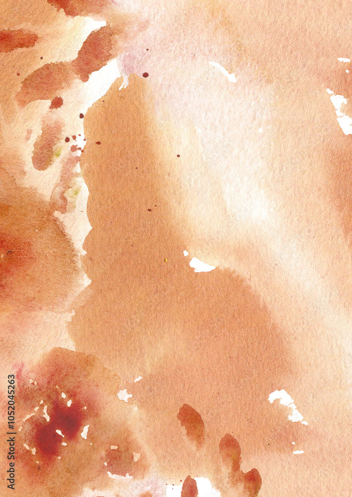 Fototapeta premium Warm watercolor texture hand drawn in earthy autumn tones, featuring subtle brush strokes and soft gradients isolated on white. Template for backgrounds, invitations, and seasonal design projects.