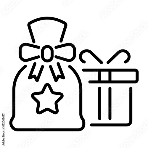 A line icon of a goodie bag with a bow and a star