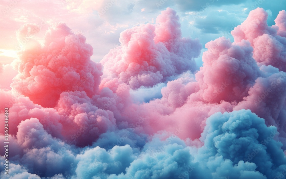 A serene sunset over fluffy pink clouds fills the sky with soft hues at twilight A serene sunset over fluffy pink clouds fills the sky with soft hues at twilight