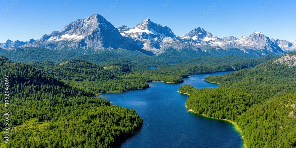 Aerial View of Serene Lake and Mountain Peaks in Dolomites Italy Aerial View of Serene Lake and Mountain Peaks in Dolomites Italy