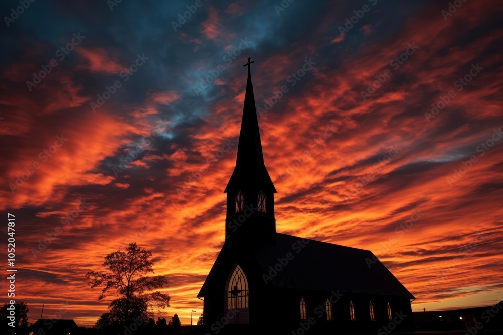 Obraz premium Church silhouette photography sunset sky architecture.