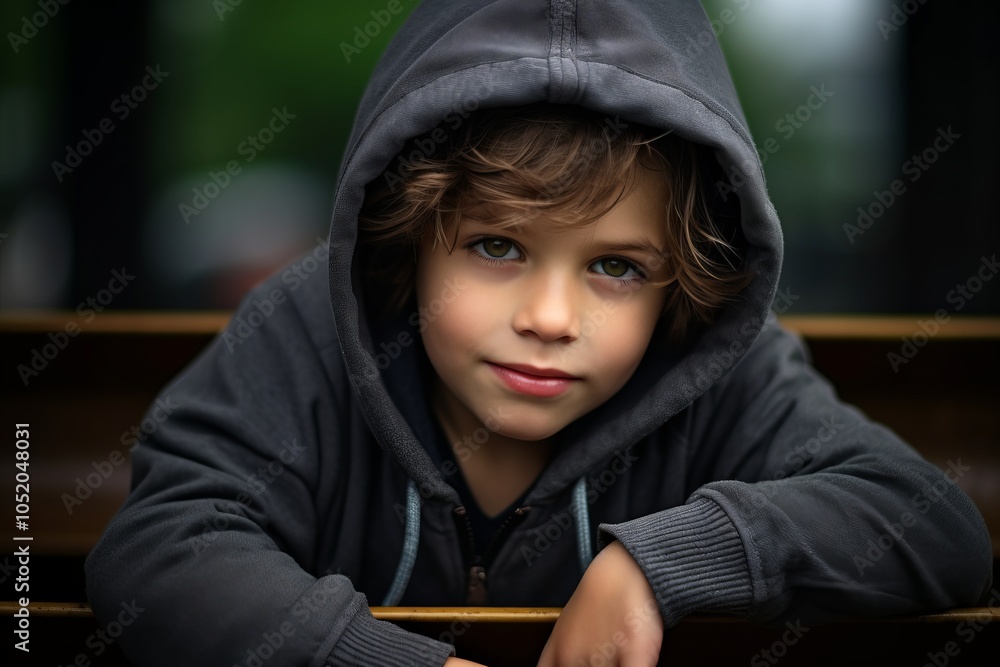 Portrait of a boy in a hooded sweatshirt outdoors. Portrait of a boy in a hooded sweatshirt outdoors.