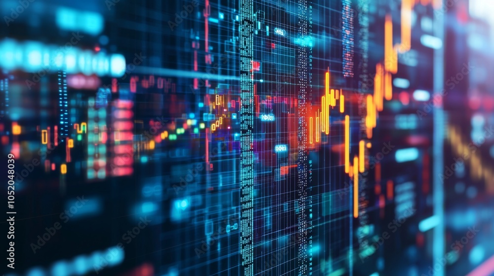 Global digital currencies icons hovering above financial graphs Global digital currencies icons hovering above financial graphs