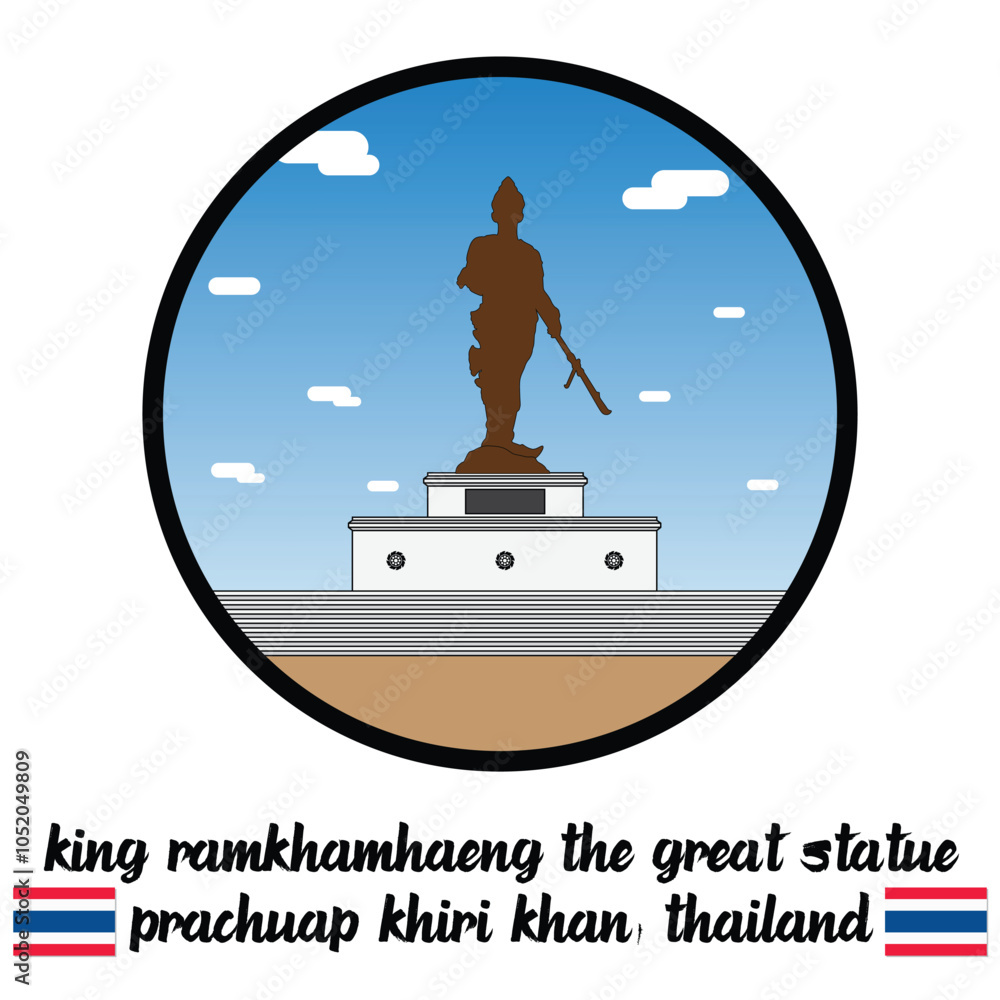 Circle Icon King Ramkhamhaeng The Great Statue. Vector Illustration Circle Icon King Ramkhamhaeng The Great Statue. Vector Illustration