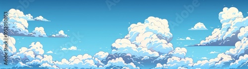 Seamless Blue Sky Cloud Pattern, a tranquil and airy design featuring soft clouds against a vibrant blue backdrop, perfect for enhancing any interior or digital space.