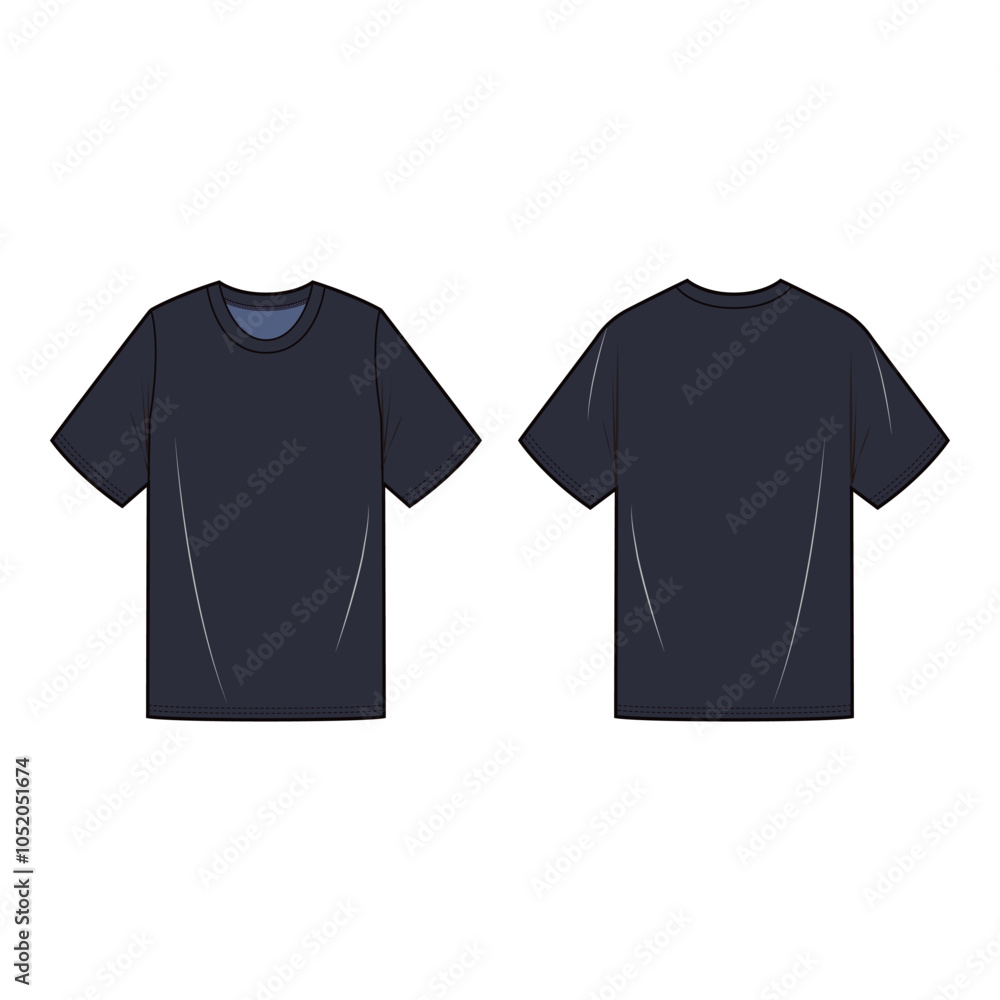 Naklejka premium Vector illustration of an oversized, overfit tee fashion flat with short sleeves, a relaxed silhouette, and crew neck, designed for apparel templates, tech packs, and digital fashion sketches.