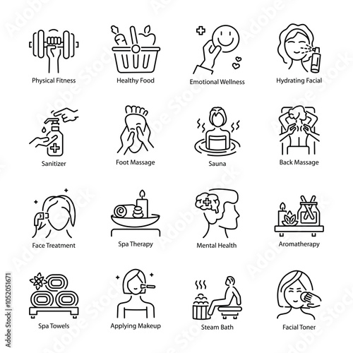 Bundle of Linear Style Wellbeing Icons 

