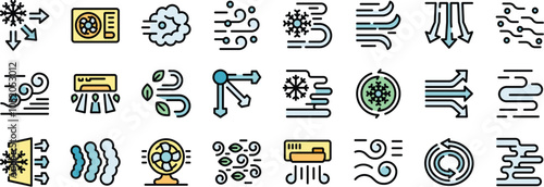 Icons representing ventilation, air conditioning, and airflow, showcasing diverse methods of cooling and heating for climate control