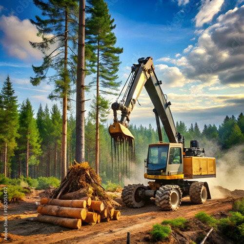 feller buncher with tree photo