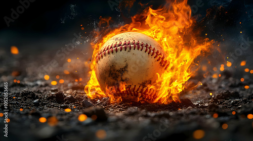 Baseball on Fire Realistic ...