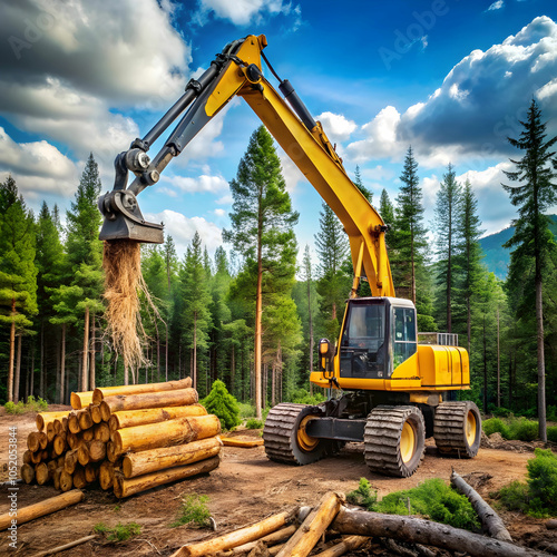 feller buncher with tree photo