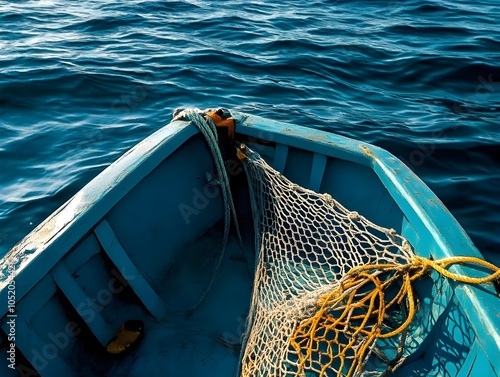 Empty Fishing Boat with Nets photo