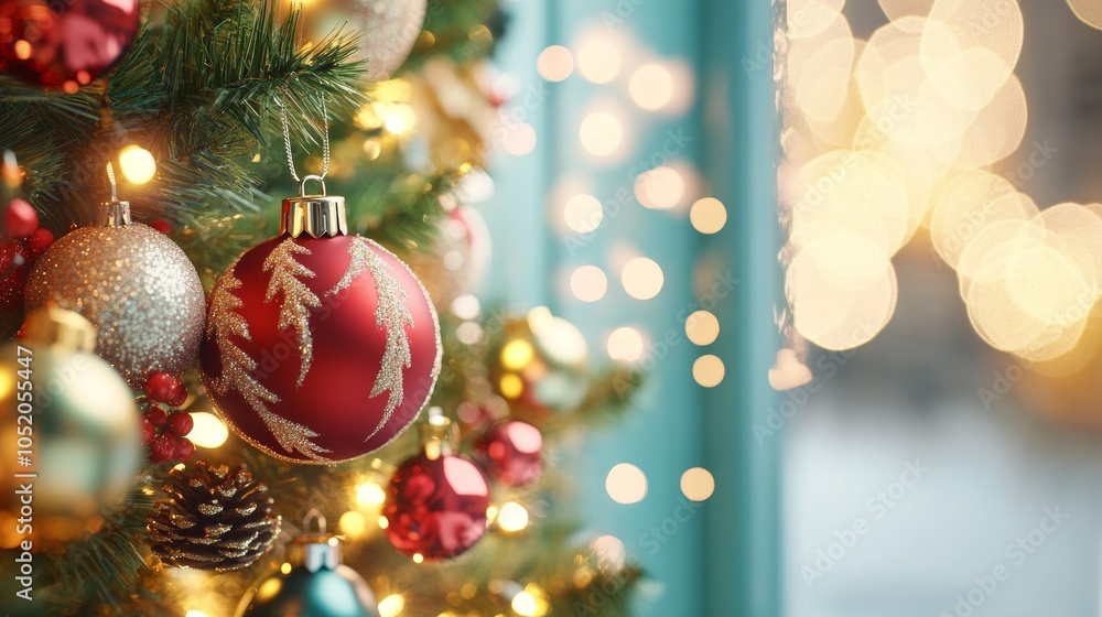 Obraz premium Festive Background with Door and Window for Holiday Photography