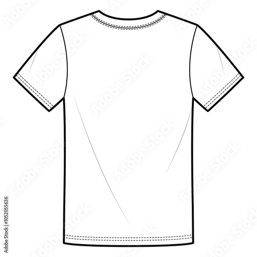 Back view technical flat of a short-sleeve T-shirt with a crew neck, illustrated in a minimalist outline style.

