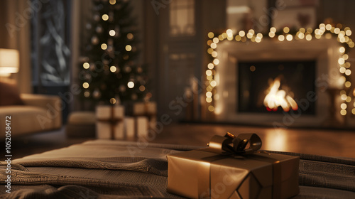 Obraz na płótnie Christmas decorations and gifts in the bedroom or living room with fireplace. w salonie
