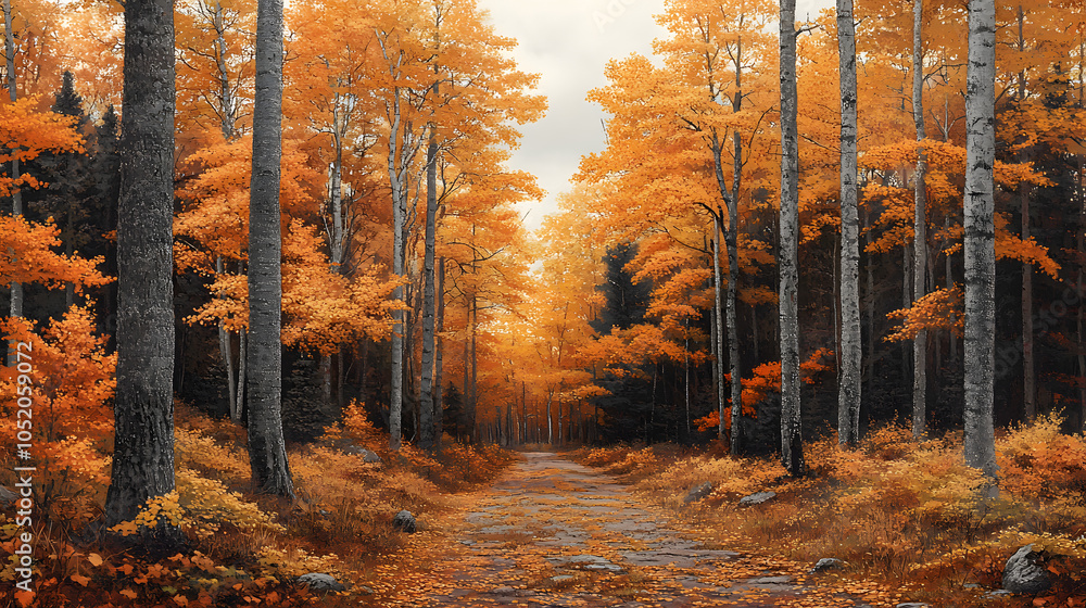 Obraz premium Autumn Serenity: The Vibrant Colors of a Thuja Plicata Grove in Seasonal Transition