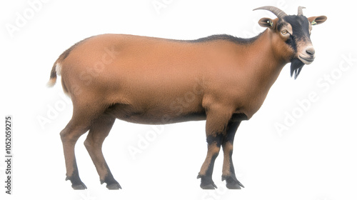 Brown Goat Isolated on White Background, farm animal, livestock, mammal, ruminant, ungulate